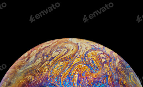 Preview: Virtual reality space with abstract multicolor psychedelic planet. Closeup Soap bubble like