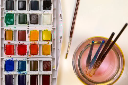 Preview: Watercolor Paints and Brushes in Vibrant Colors