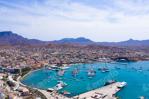 Preview: Aerial view of Mindelo Marina in Sao Vicente Island in Cape Verde