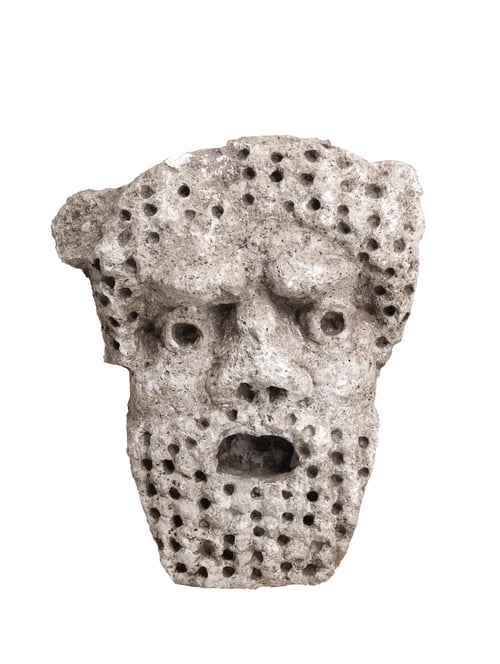 Preview: antique demon stone statue head isolated on white