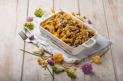 Preview: oven mixed color cauliflower with pine nuts and cheese