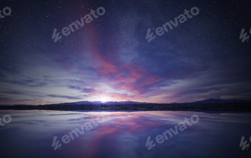 Preview: idyllic sunrise in the sky reflecting on calm water