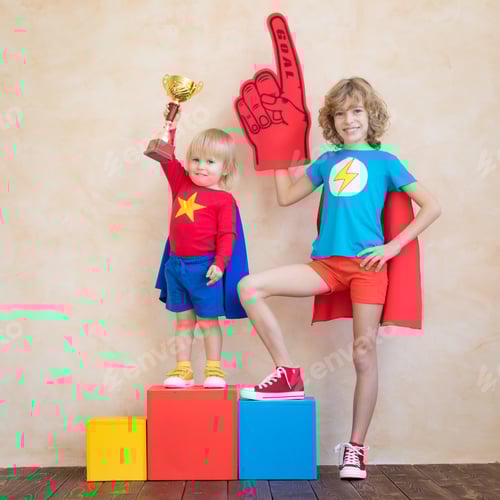 Preview: Happy children driving toy car at home