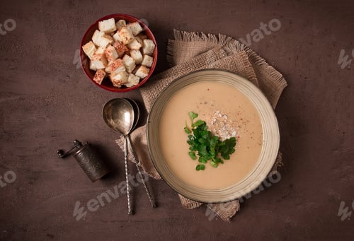Preview: cream soup, mashed soup, beige, mushroom, onion, cauliflower, vegetarian soup,