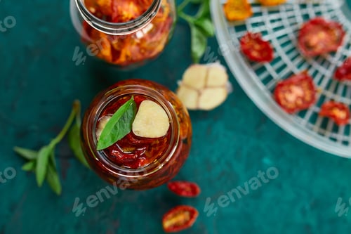 Preview: Preserved Tomatoes with Herbs and Garlic in Jars