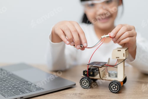 Preview: Asia students learn at home in coding robot cars and electronic board cables in STEM, STEAM,
