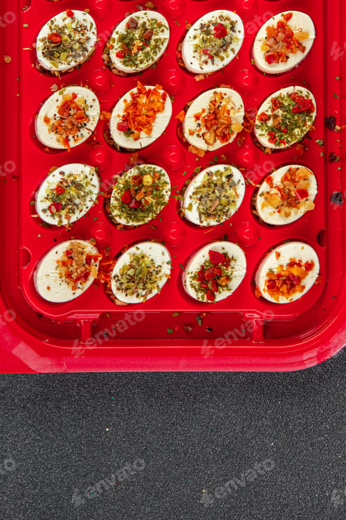 Preview: cheese appetizer soft cheese with herbs and tomatoes pieces fresh tasty food dish delicious gourmet