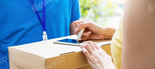 Preview: Closeup hands of asian woman appending signature sign on smartphone