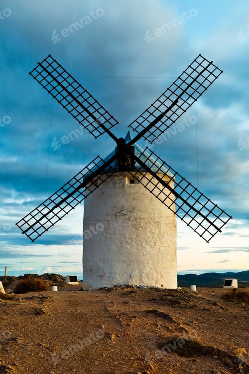 Picturesque Windmill on a Hill at Sunset