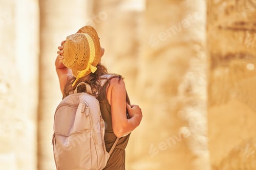Preview: Tourist woman in Karnak Temple in Luxor Egypt