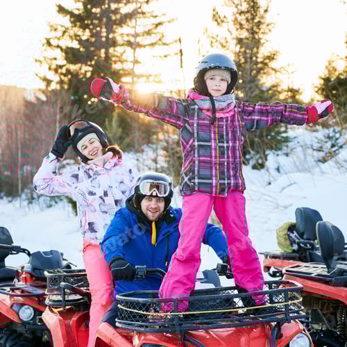 Preview: Family Winter Adventure Riding ATVs in Snowy Landscape