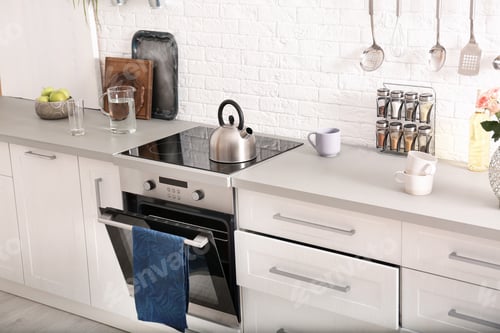 Preview: Light modern kitchen interior with new oven