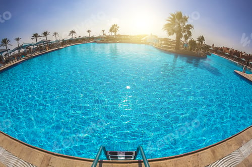 Preview: Large beautiful pool at the hotel. View from above.
