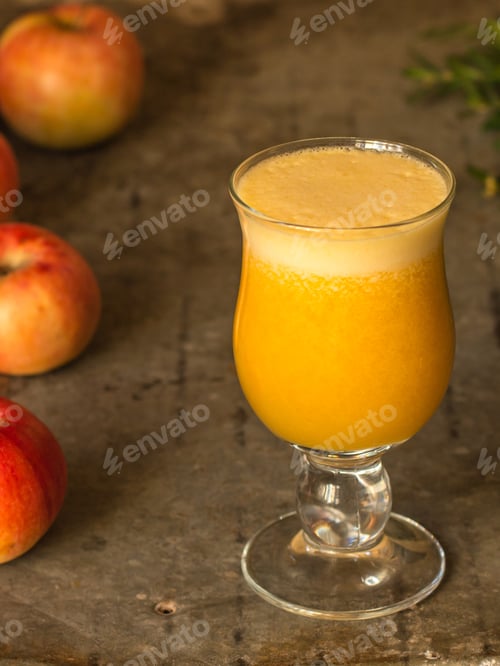 Preview: Apple Juice Fresh (Smoothie). Top View. Copy Space