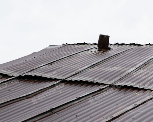 Preview: Residential house roof, featuring a single chimney, rooftop structure