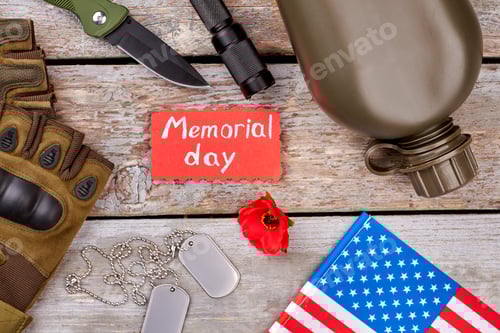 Preview: Memorial day, veteran's souvenirs, top view
