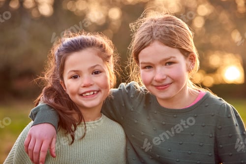 Preview: Portrait Of Two Girls Outdoors With Arms Around Each Other