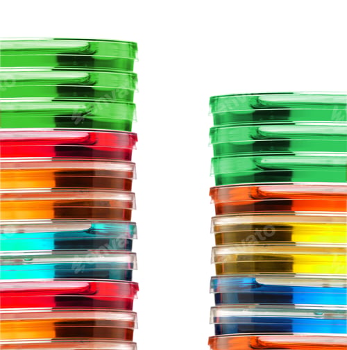 Preview: Stack of colorful Petri dishes isolated