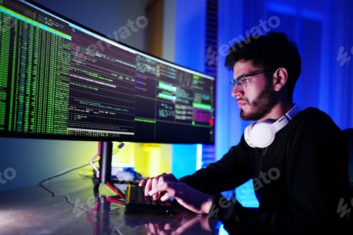 Preview: Pensive software developer searching way to fix bugs in programming code