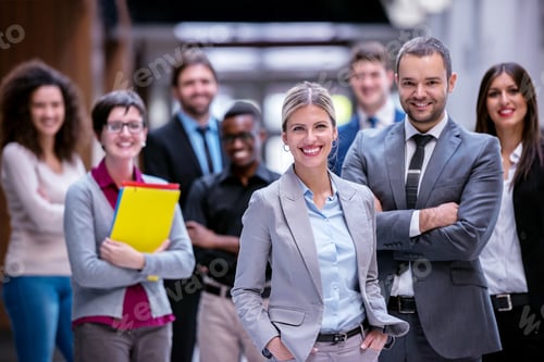Visualização: Young Multi Ethnic Business People Group Walking Standing And Top View