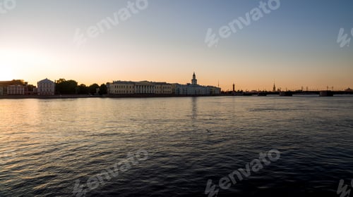 Preview: View of Neva, Kuntskamera Museum, Palace Bridge. White night