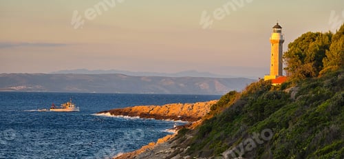 Preview: Lighthouse Stoncica at sunset light on island Vis, Croatia