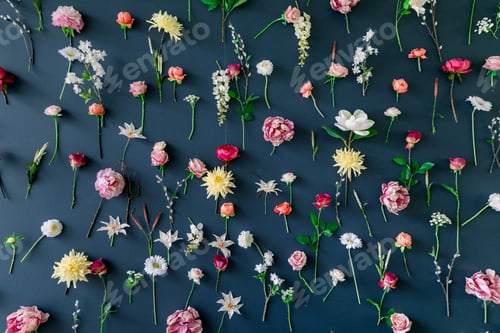 Preview: Navy blue wall decorated with flowers