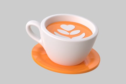 Preview: Coffee cup with orange liquid and heart design