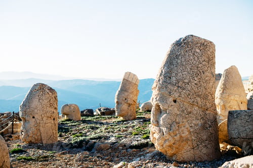 Preview: Heads of the statues on Nemrut Dag on the sunset.