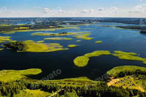 Preview: Top view of the Snudy and Strusto lakes in the Braslav lakes National Park, the most beautiful lakes
