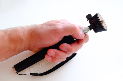 Preview: Telescopic Monopod For Photography. Silver With Black Rubber Handle.