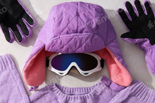 Warme Winterkleidung auf hellem Hintergrund