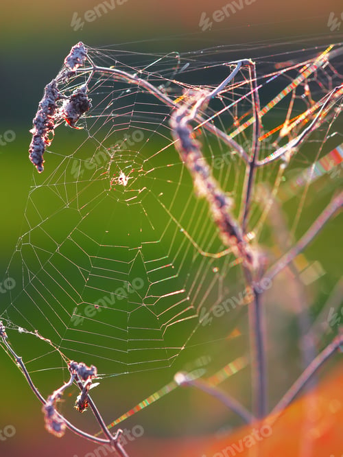 Preview: Web of a spider against sunrise