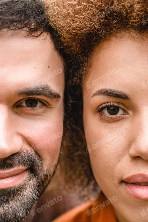 Preview: Diversity of nations races. Multicultural multiethnic mixed-race woman and man african and caucasian