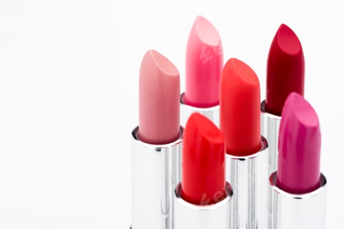 Preview: Close-up view of fashionable color lipsticks set isolated on white