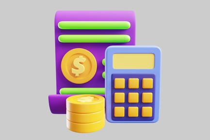 Preview: Bill, calculator, and coin stack