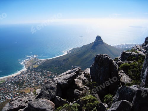 Preview: Cape Town famous Lion mountain top view form the table mountain