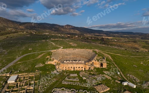 Preview: Aerial View of Hierapolis Ancient City and Pamukkale Travertines in Denizli Turkey