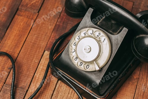 Preview: retro telephone nostalgia old technology communication wooden background