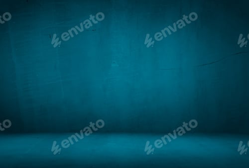 Preview: Vintage grunge blue concrete texture studio wall background with vignette.