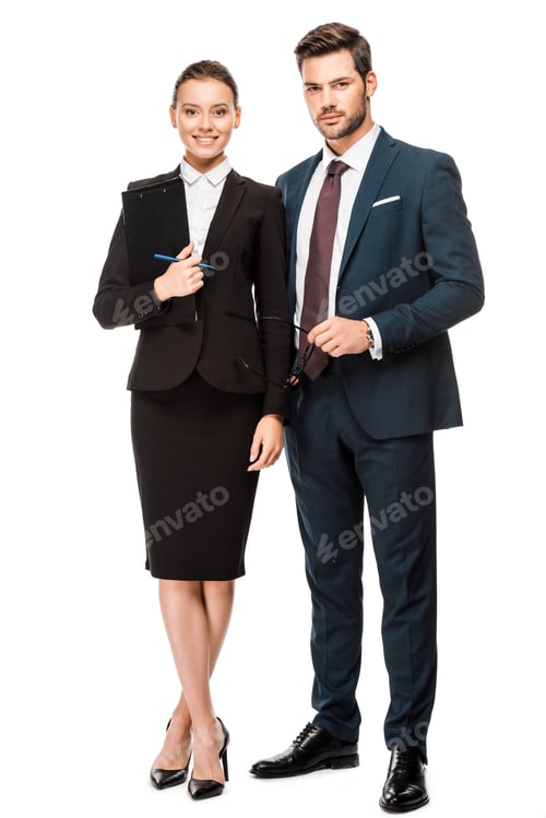 Preview: successful young business partners looking at camera isolated on white