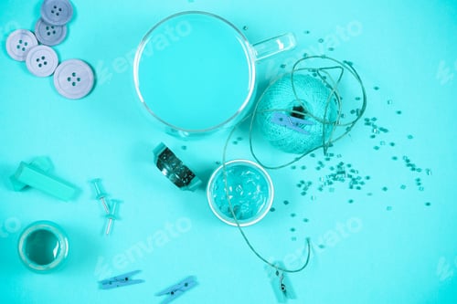 Preview: Bright Objects For Needlework Lie On A Bright Background