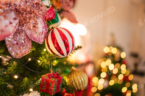 Preview: New Year concept,Close up of balls on christmas tree.