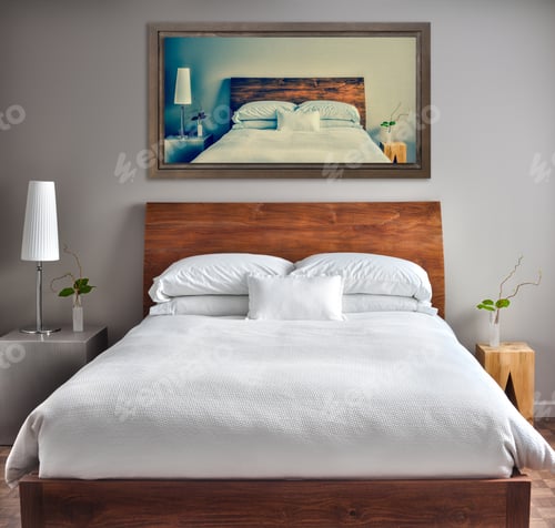 Preview: Clean and Modern Bedroom with fun Canvas on the Wall