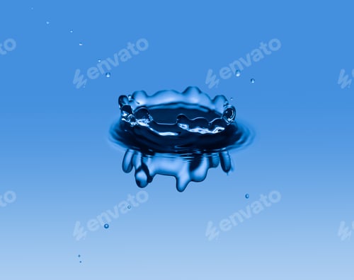Preview: Blue Water drop falling, macro splash. Natural background