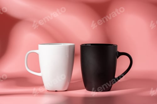 Preview: Ceramic mug mock up on pink background studio shot