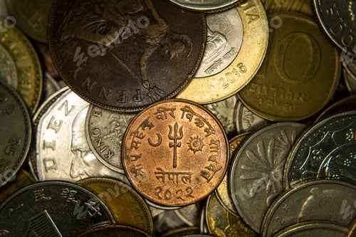 Preview: Close-up view of a group of coins placed together