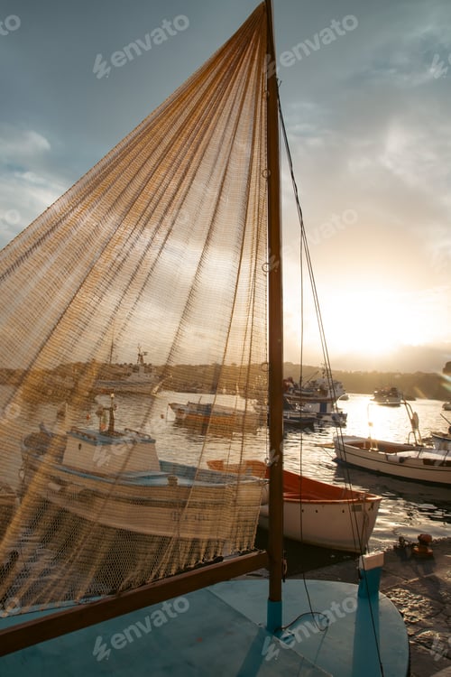 Preview: Fishing village in magic sunset, Marina Corricella on Procida Italy.