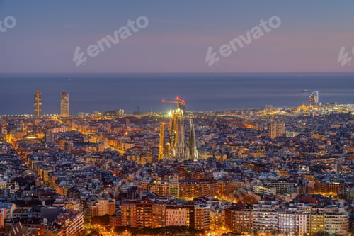 Preview: The skyline of Barcelona at twilight