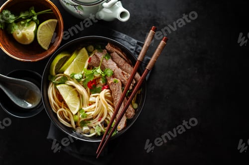 Preview: Bowl of Noodle Soup with Beef and Lime
